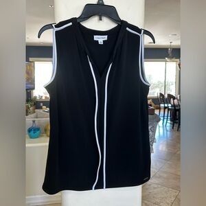 Women’s Calvin Klein SM Black Blouse with White Piping, Near Pristine Shape!